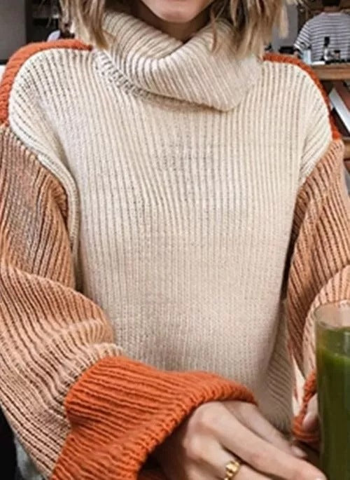 Damen modischer Rollkragenpullover mit strukturierten Ärmeln EB
