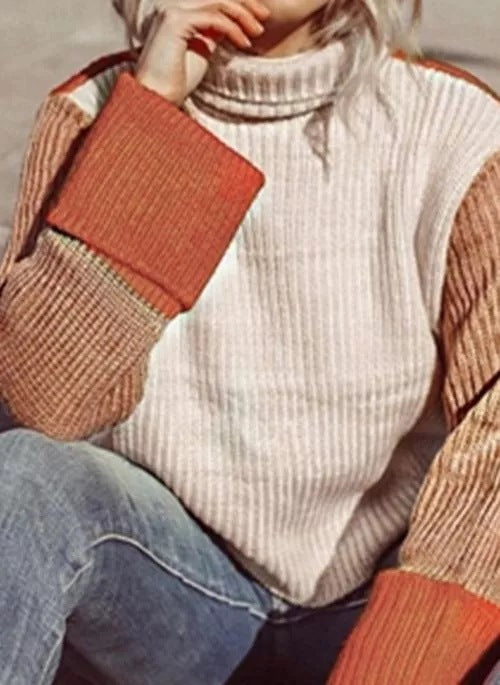 Damen modischer Rollkragenpullover mit strukturierten Ärmeln EB