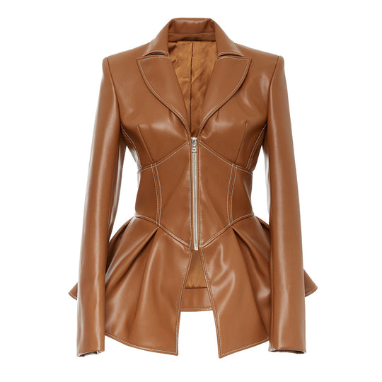 Damen stylische taillierte Echtlederjacke EB