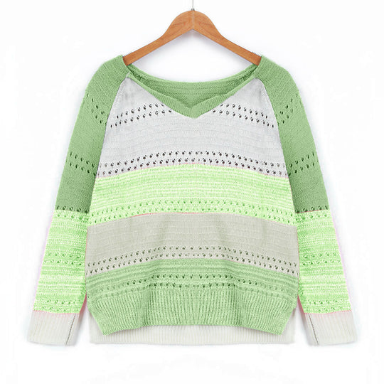 Damen Strickpullover mit V‑Ausschnitt, lockerem Oversize‑Schnitt und Ajour‑Muster EB