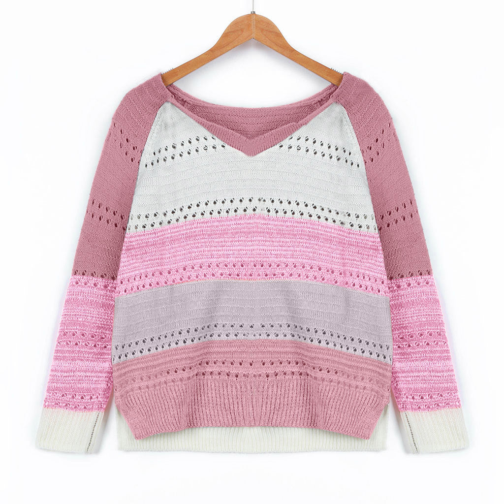 Damen Strickpullover mit V‑Ausschnitt, lockerem Oversize‑Schnitt und Ajour‑Muster EB