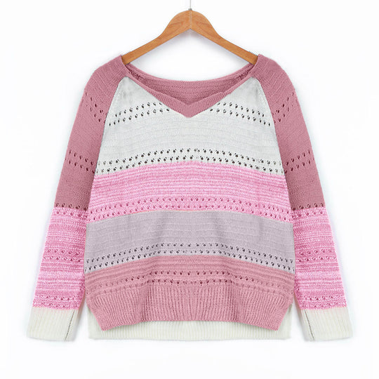 Damen Strickpullover mit V‑Ausschnitt, lockerem Oversize‑Schnitt und Ajour‑Muster EB