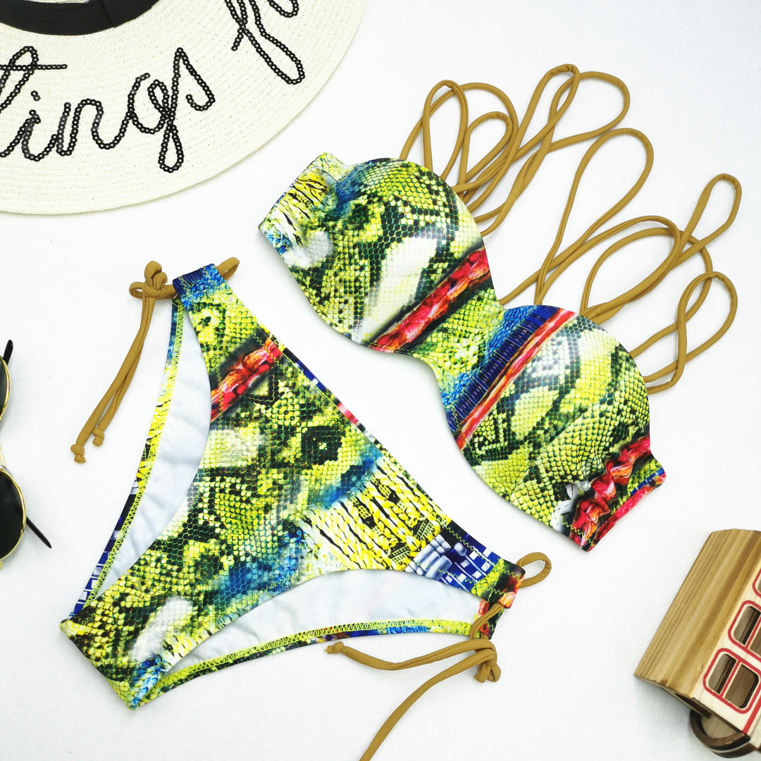 Damen Bikini-Set mit raffiniertem Schnür-Design und lebhaften Mustern EB