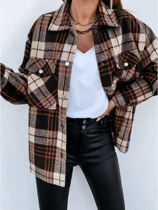 EB | Shirtjacke Übergröße Passform Flanell Karomuster Knopfverschluss