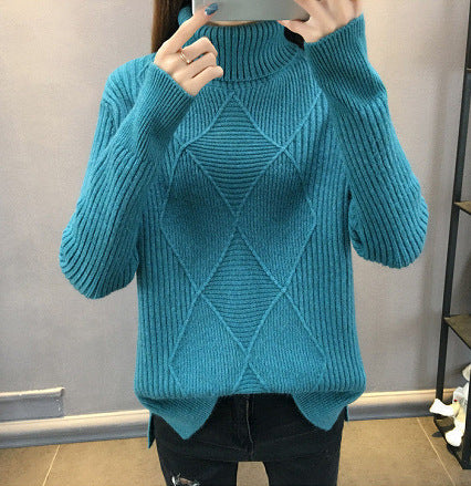 Damen Strickpullover mit hohem Rollkragen und strukturiertem Rippdesign EB