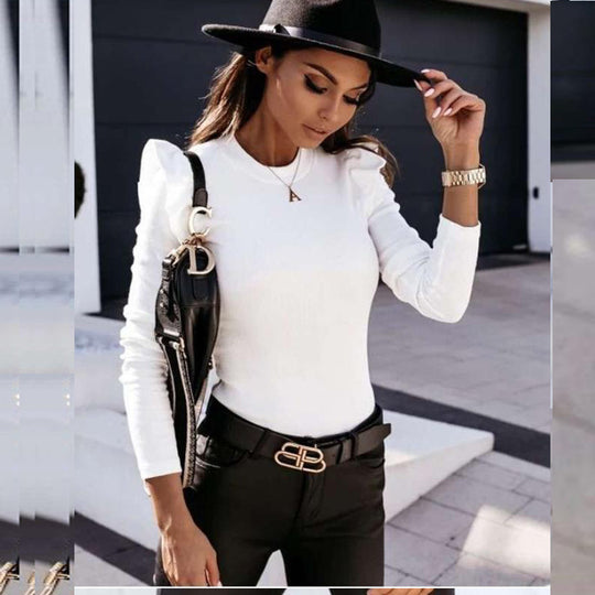 Damen Strickoberteil mit Rüschendetails und enganliegendem Schnitt EB