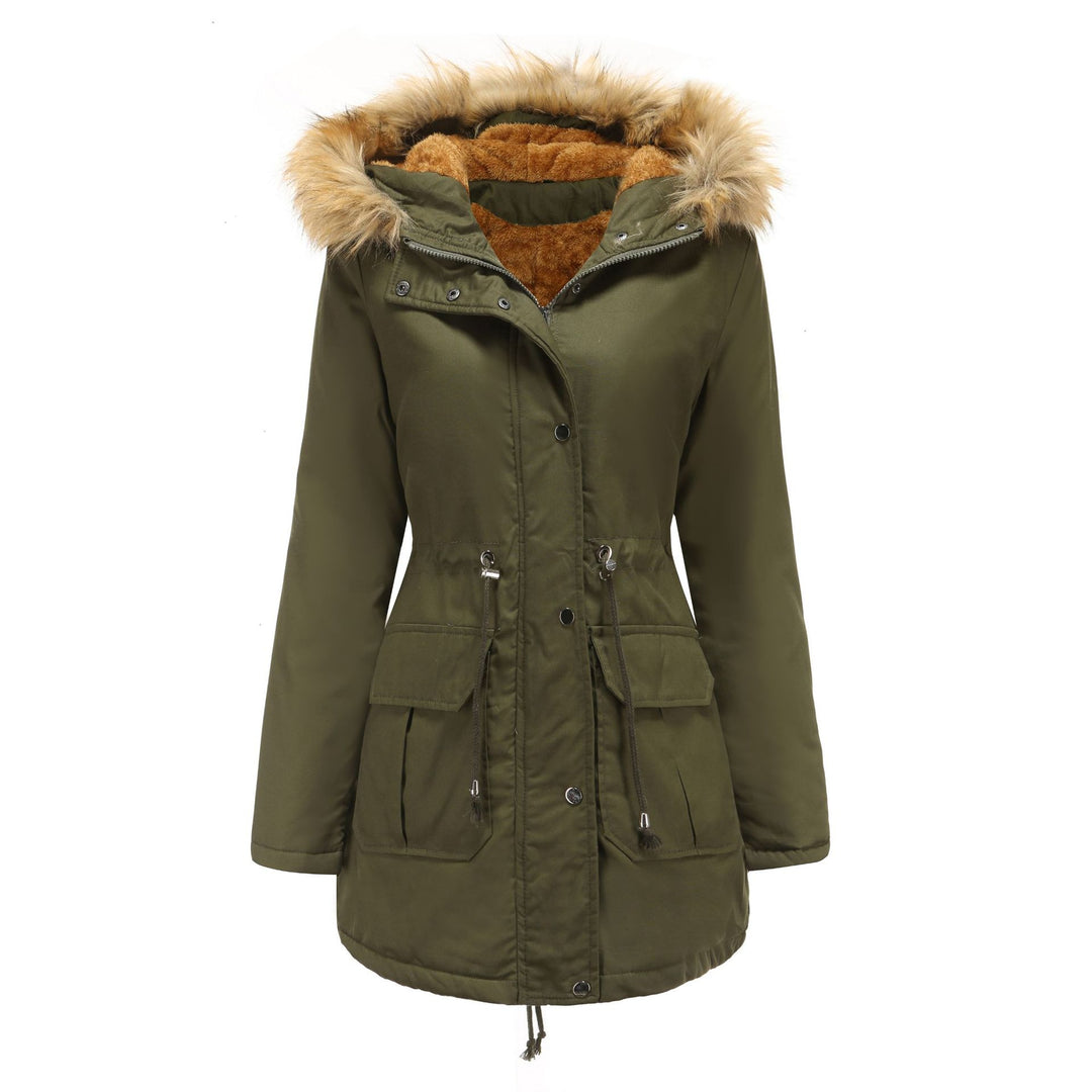 Damen warme Outdoor-Parka mit abnehmbarer Kapuze und luxuriösem Kunstfell EB