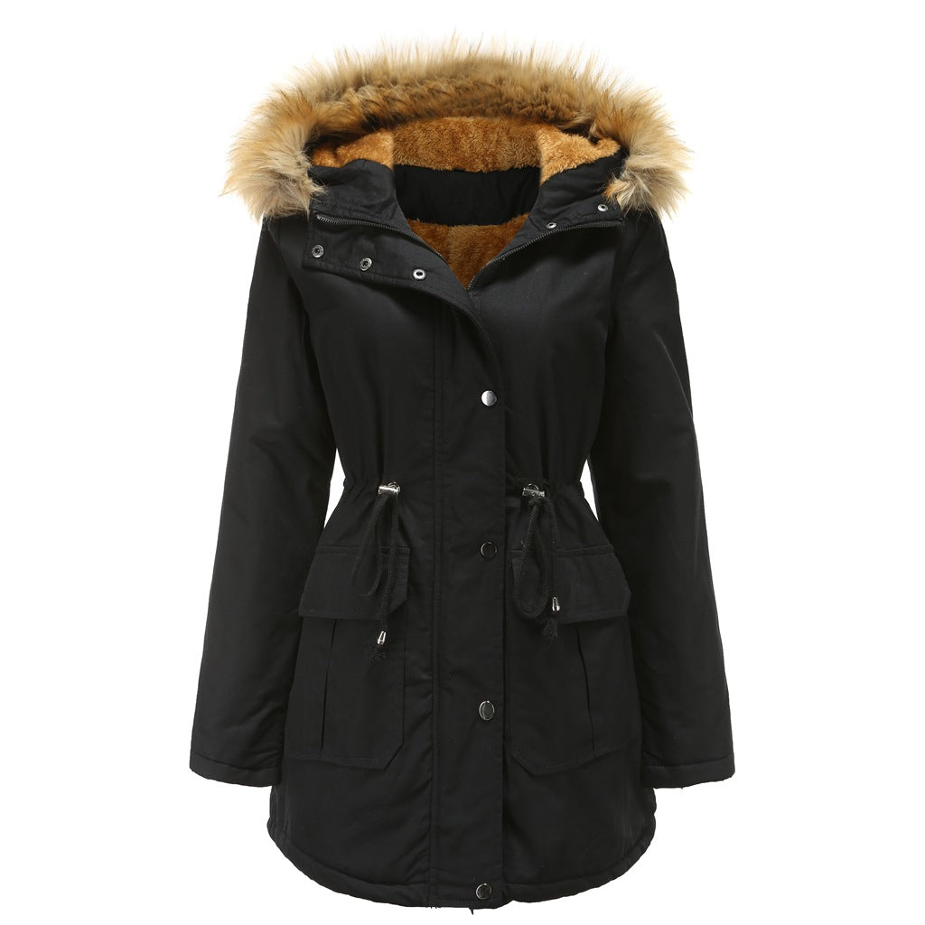 Damen warme Outdoor-Parka mit abnehmbarer Kapuze und luxuriösem Kunstfell EB