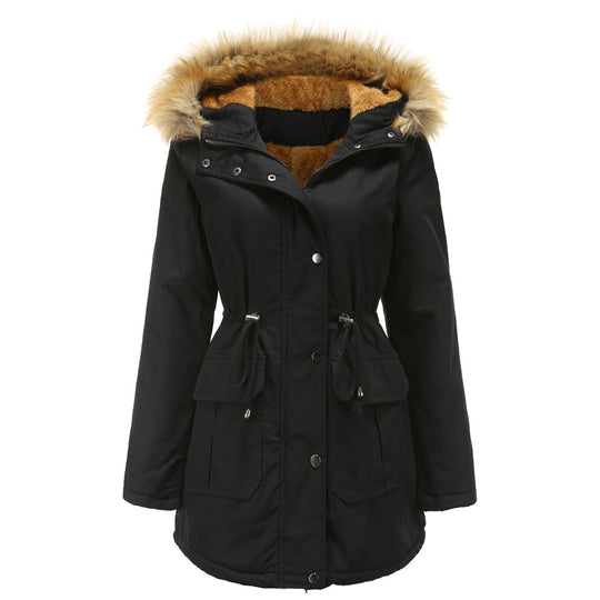 Damen warme Outdoor-Parka mit abnehmbarer Kapuze und luxuriösem Kunstfell EB