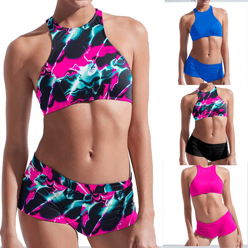 Damen Sport-Bikini mit hochgeschlossenem Oberteil und kurzem Höschen EB