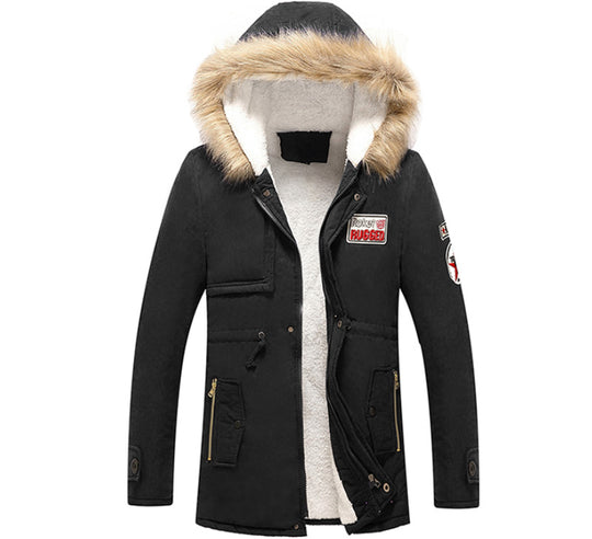 Herren modische Winterjacke mit Kunstfellkragen und praktischen Taschen EB