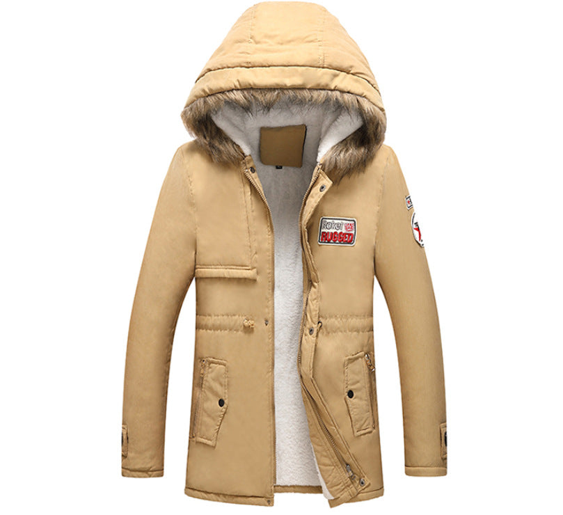 Herren modische Winterjacke mit Kunstfellkragen und praktischen Taschen EB