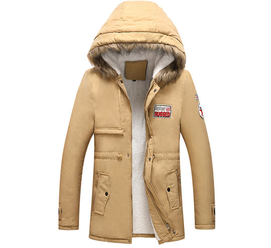 Herren modische Winterjacke mit Kunstfellkragen und praktischen Taschen EB