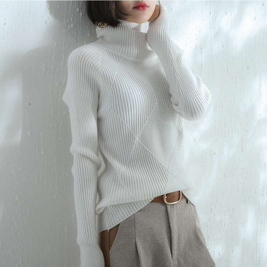 Damen Strickpullover mit hohem Rollkragen und strukturiertem Rippdesign EB