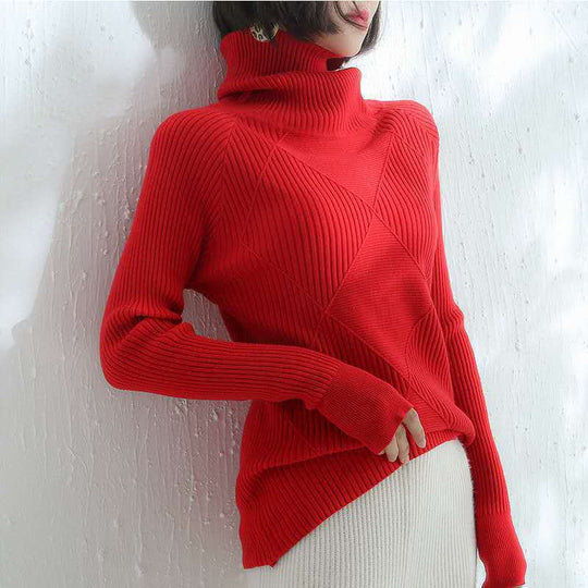 Damen Strickpullover mit hohem Rollkragen und strukturiertem Rippdesign EB