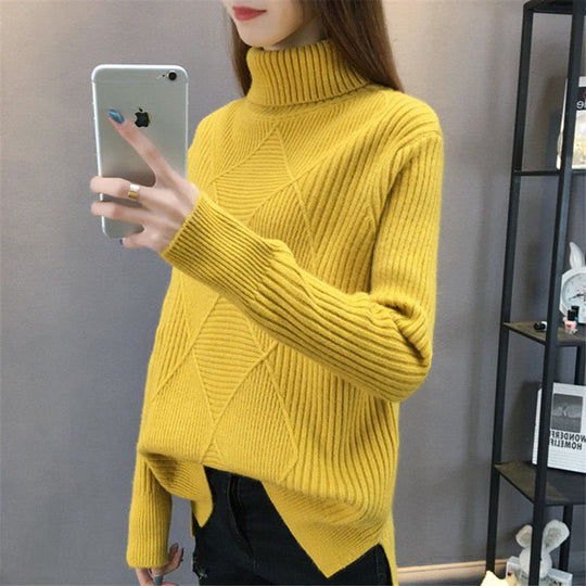 Damen Strickpullover mit hohem Rollkragen und strukturiertem Rippdesign EB