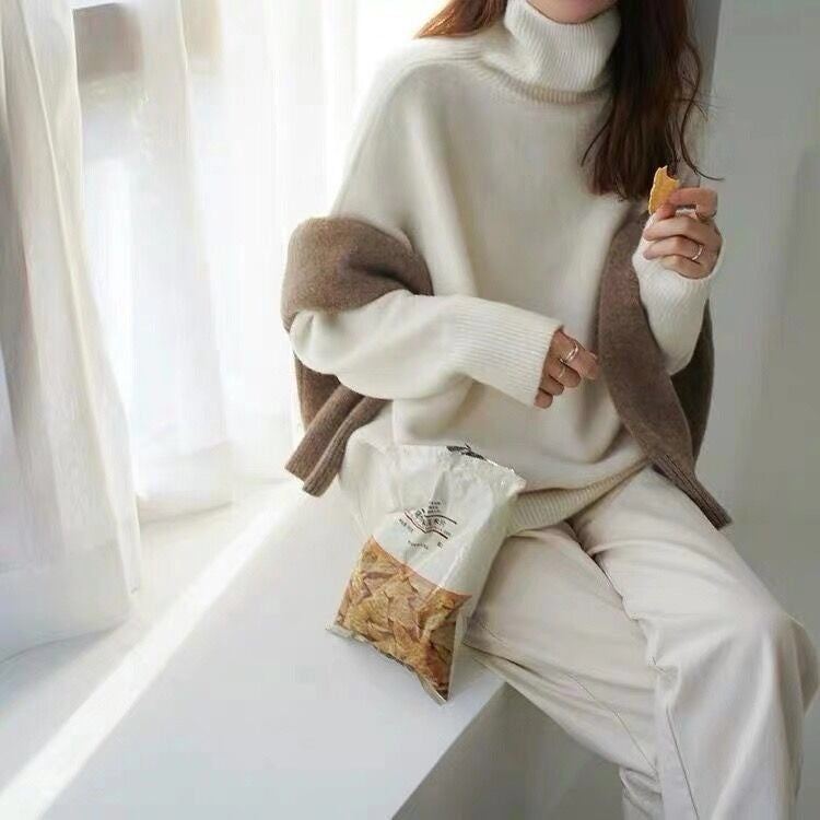 Damen Oversized Rollkragenpullover aus weichem Material EB