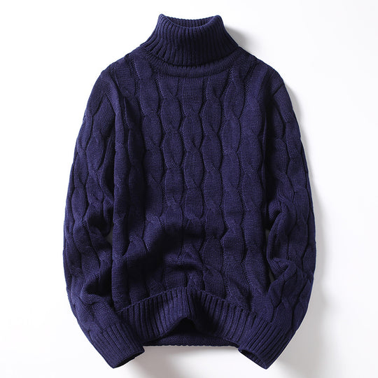 Herren Strickpullover mit Rollkragen und Zopfmuster EB