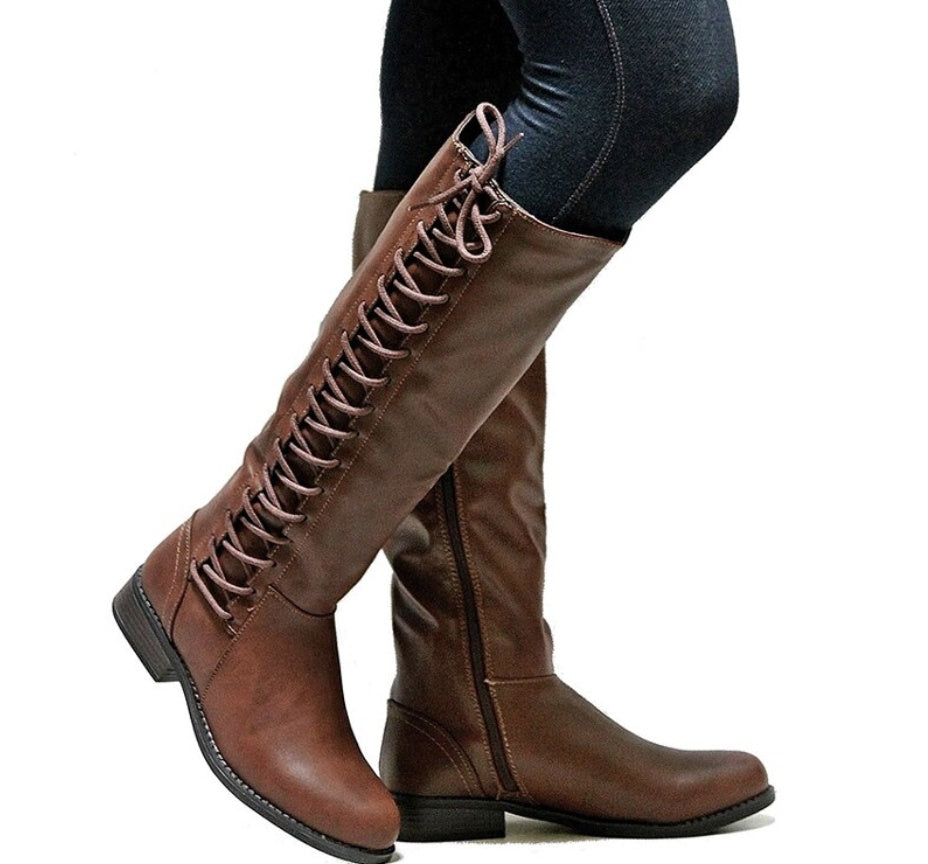 Elegante Hohe Damenstiefel mit Schnürdetails EB