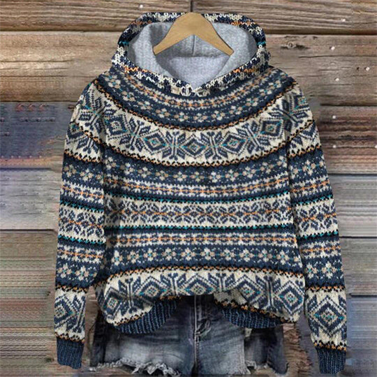 EB | Damen Strickhoodie mit norwegischem Muster und Kapuze