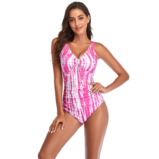 Damen einteiliger Badeanzug mit eleganter Raffung und floralem Design EB