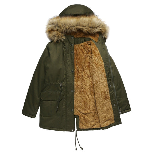 Damen warme Outdoor-Parka mit abnehmbarer Kapuze und luxuriösem Kunstfell EB