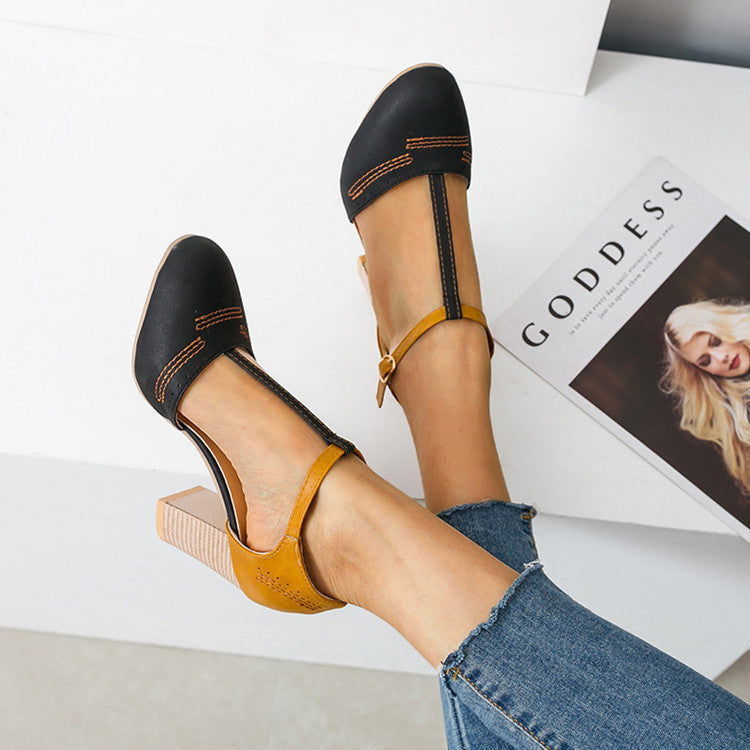 Damen Elegante T-Strap Pumps mit komfortablem Blockabsatz EB