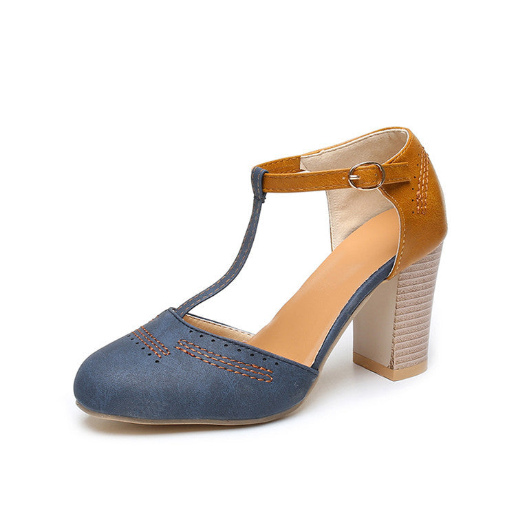 Damen Elegante T-Strap Pumps mit komfortablem Blockabsatz EB