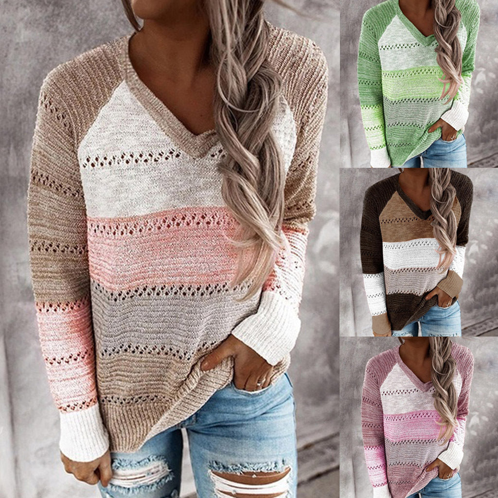 Damen Strickpullover mit V‑Ausschnitt, lockerem Oversize‑Schnitt und Ajour‑Muster EB