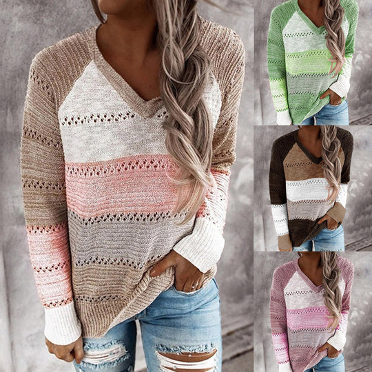Damen Strickpullover mit V‑Ausschnitt, lockerem Oversize‑Schnitt und Ajour‑Muster EB