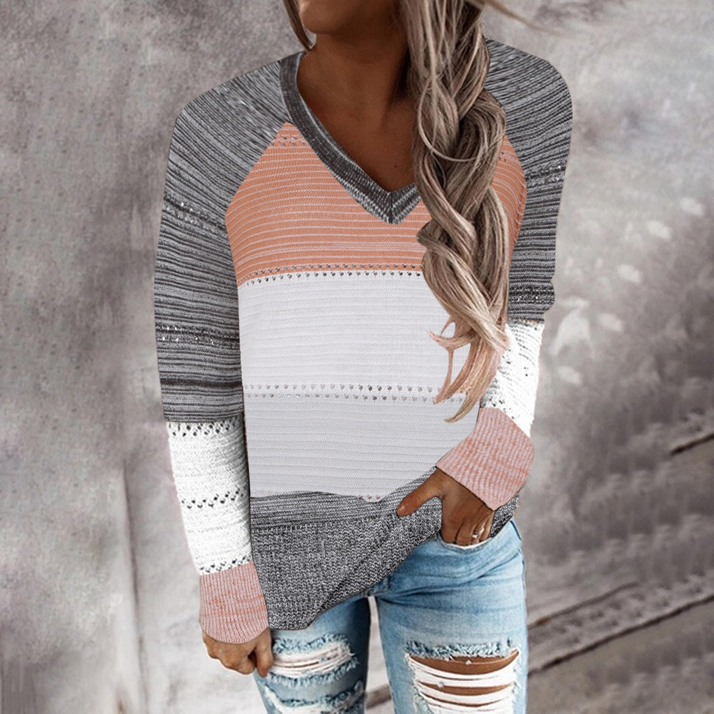 Damen Strickpullover mit V‑Ausschnitt, lockerem Oversize‑Schnitt und Ajour‑Muster EB