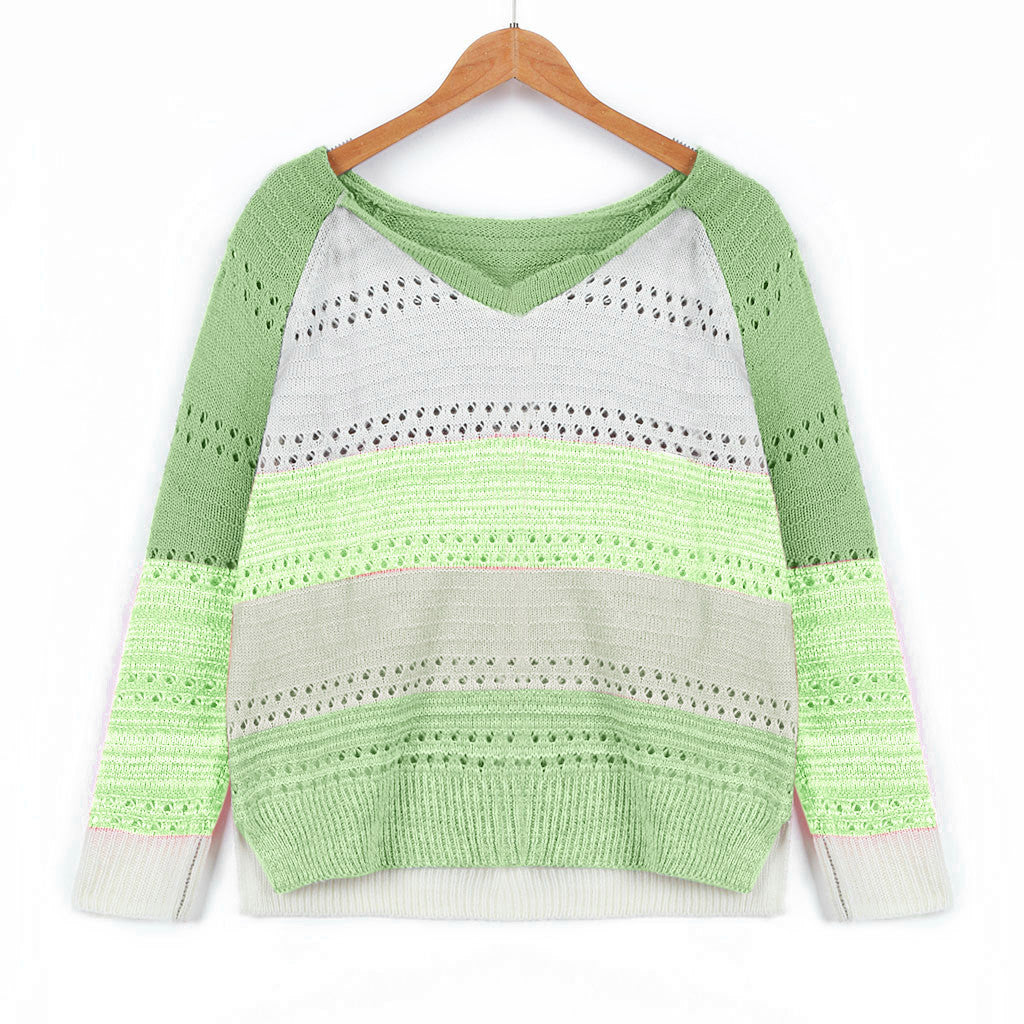 Damen Strickpullover mit V‑Ausschnitt, lockerem Oversize‑Schnitt und Ajour‑Muster EB