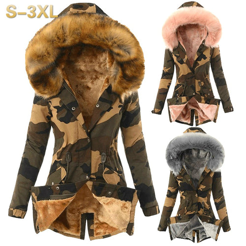 Damen modische Übergangsjacke mit abnehmbarem Kunstfellbesatz EB