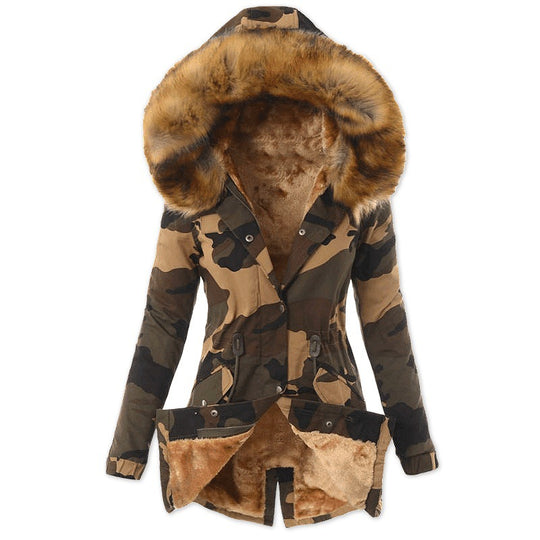 Damen modische Übergangsjacke mit abnehmbarem Kunstfellbesatz EB