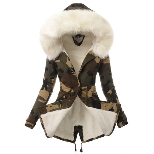 Damen modische Übergangsjacke mit abnehmbarem Kunstfellbesatz EB