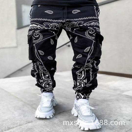 Herren Cargo-Jogginghose mit Bandana-Print, Kordelzug & Mehrfachtaschen EB