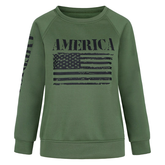 Damen Sweatshirt mit Raglanärmeln und Vintage‑Flaggenprint EB