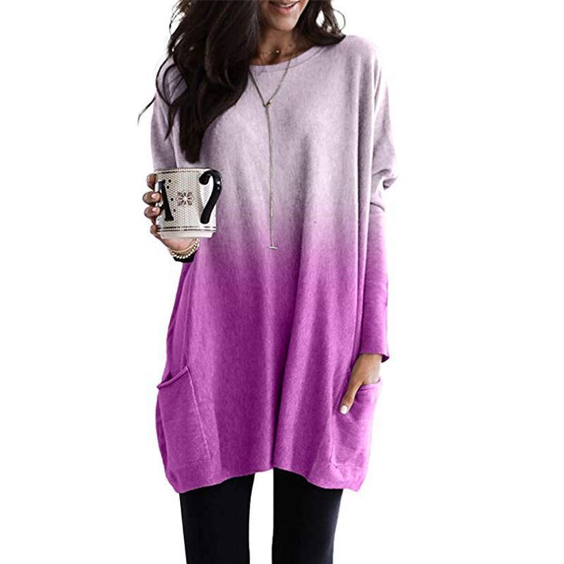 Damen nan oversized Ombre Stricktunika mit seitlichen Einschubtaschen und Rundhalsausschnitt EB