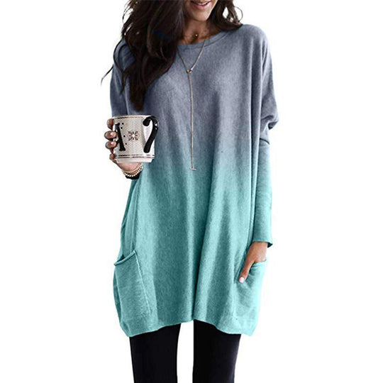Damen nan oversized Ombre Stricktunika mit seitlichen Einschubtaschen und Rundhalsausschnitt EB