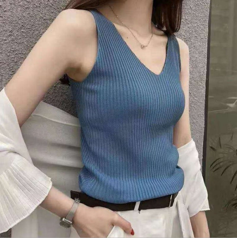 Damen Ripp V-Ausschnitt Tanktop EB