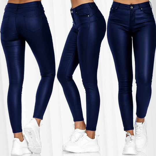 Damen nan highwaist vegane Lederleggings mit hoher Elastizität und Five-Pocket-Optik EB