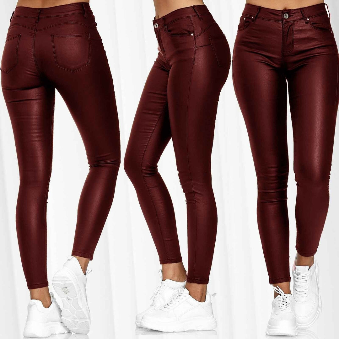 Damen nan highwaist vegane Lederleggings mit hoher Elastizität und Five-Pocket-Optik EB