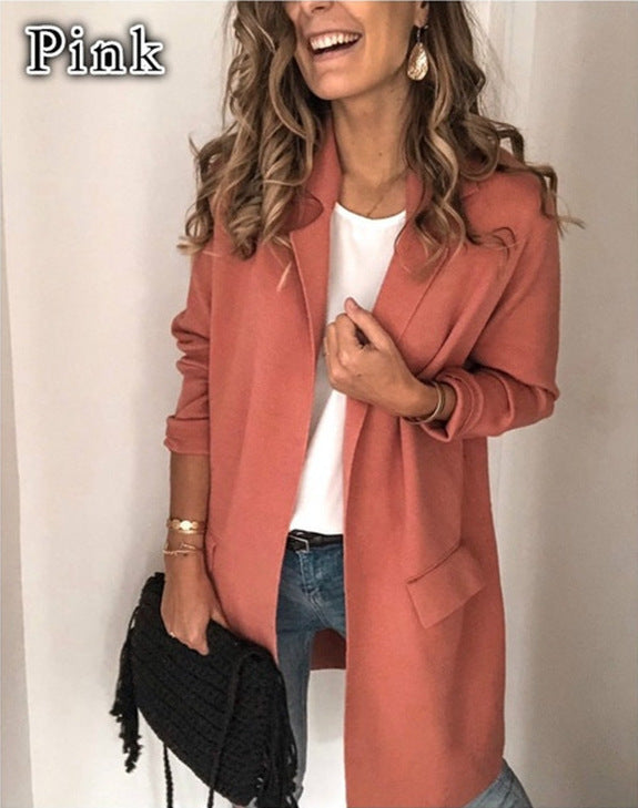 Damen Lange Wolljacke mit eleganten Taschen EB