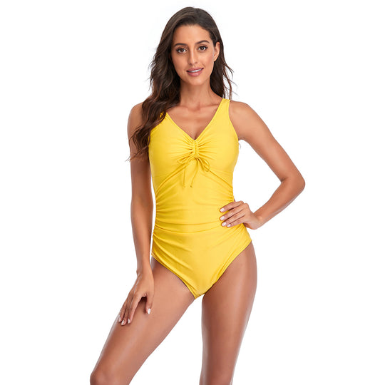 Damen einteiliger Badeanzug mit eleganter Raffung und floralem Design EB
