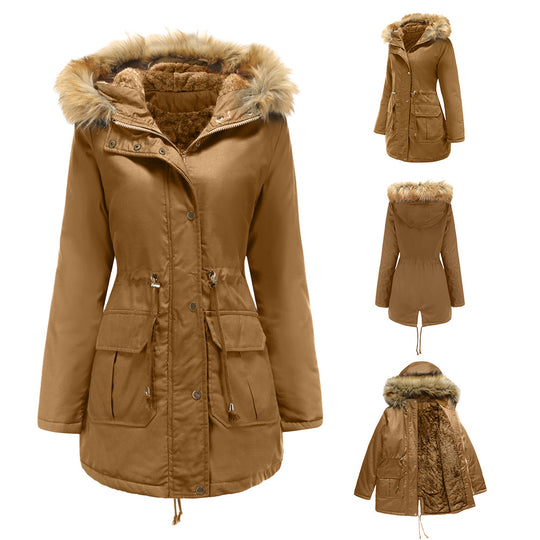 Damen warme Outdoor-Parka mit abnehmbarer Kapuze und luxuriösem Kunstfell EB