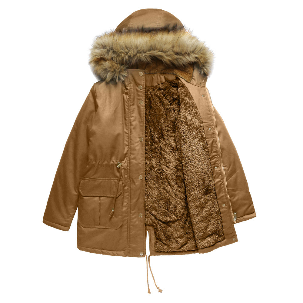 Damen warme Outdoor-Parka mit abnehmbarer Kapuze und luxuriösem Kunstfell EB