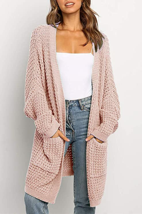 Damen Grobstrick-Cardigan mit offenen Ärmeln und tiefen Taschen EB