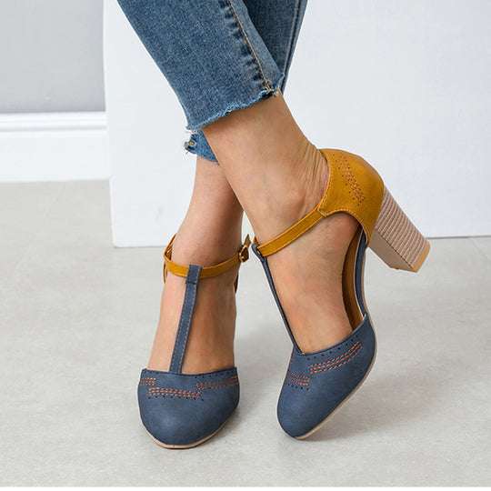 Damen Elegante T-Strap Pumps mit komfortablem Blockabsatz EB