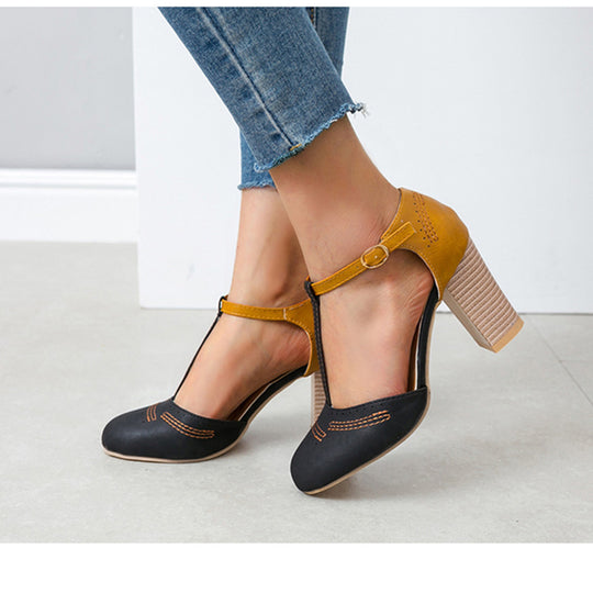Damen Elegante T-Strap Pumps mit komfortablem Blockabsatz EB