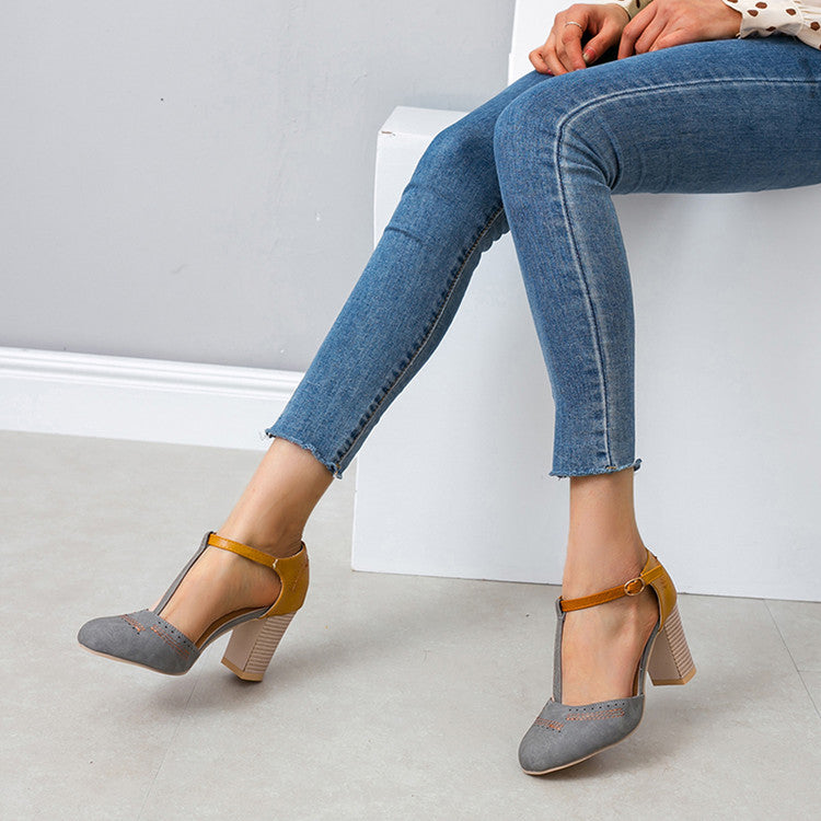 Damen Elegante T-Strap Pumps mit komfortablem Blockabsatz EB